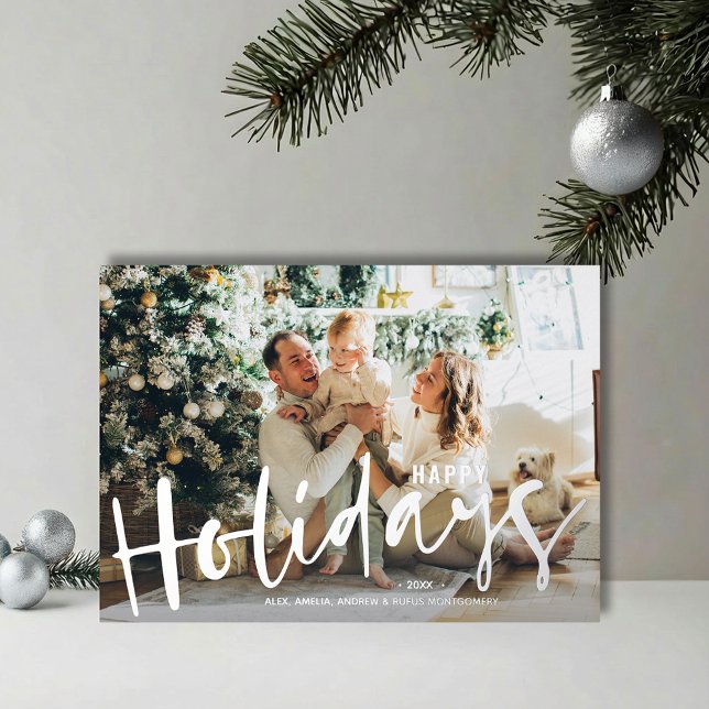 Frohe Feiertage Schriftzug Foto Silber (REAL SILVER FOIL Happy Holidays script photo greeting cards
)