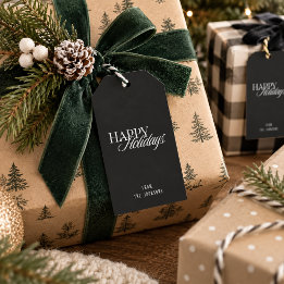 Frohe Feiertage | Schwarze & Weiße Anpassbare Fami Geschenkanhänger