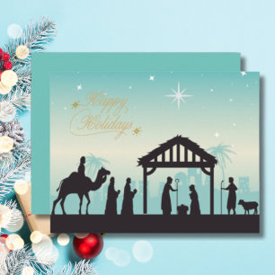 Frohe Feiertage Weihnachtskrippe Szene Mitteilungskarte