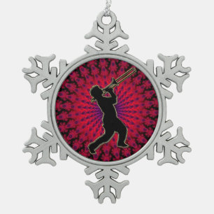 Frohe Feiertagtrombone-Spieler-Verzierung Schneeflocken Zinn-Ornament