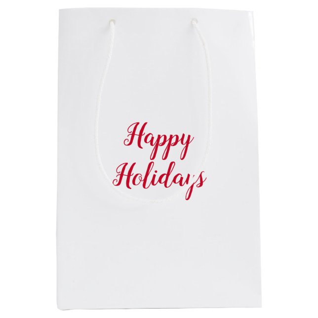 Frohe Ferien Weihnachten handschriftlich rot weiß Mittlere Geschenktüte (Vorderseite)