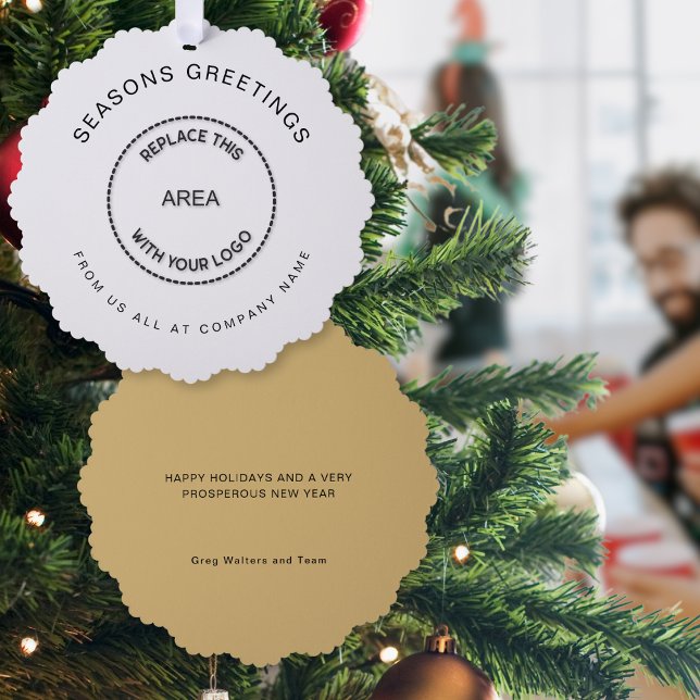 Frohe Festtage Firmenlogo Weihnachten Ornament Karte (Front and back view)