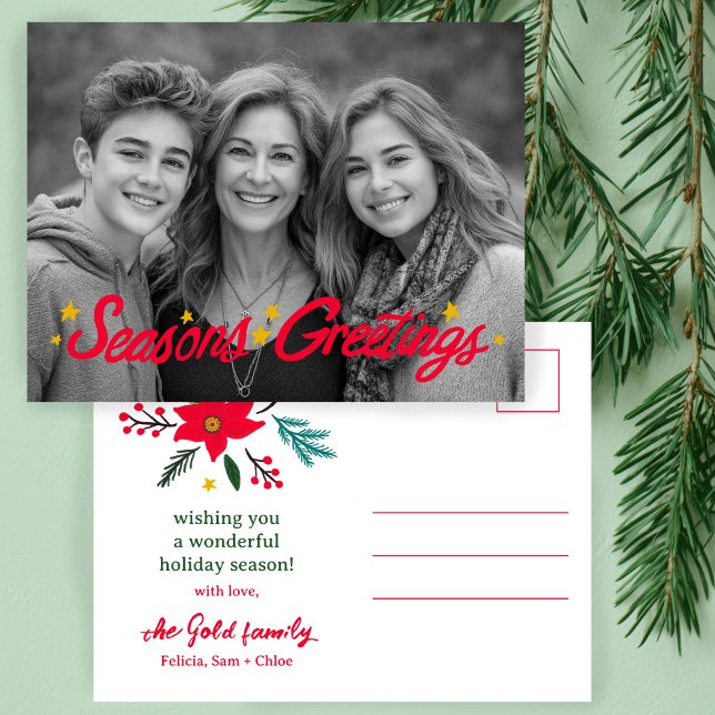 FROHE FESTTAGE handGezeichnet CUSTOM-FOTO Feiertagspostkarte (SEASONS GREETINGS Hand-Drawn CUSTOM PHOTO Holiday Postcard
)