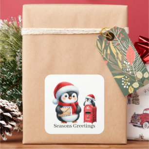 Frohe Festtage Pinguin fügen Text hinzu Quadratischer Aufkleber