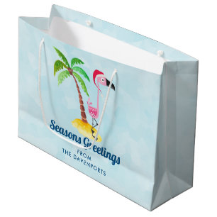 Frohe Festtage Rosa Flamingo in Weihnachtsmannmütz Große Geschenktüte