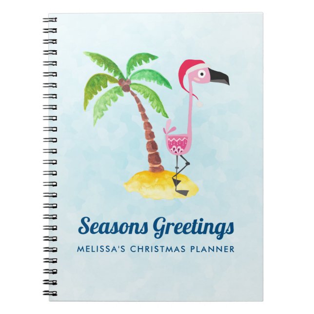 Frohe Festtage Rosa Flamingo in Weihnachtsmannmütz Notizblock (Vorderseite)