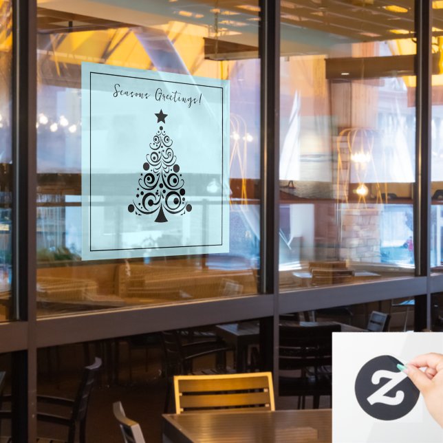 Frohe Festtage Schwarzer Weihnachtsbaum auf Grün Fensteraufkleber (Restaurantfenster)
