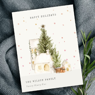 Frohe Festtage von Pastel White Snow Trees Feiertagspostkarte