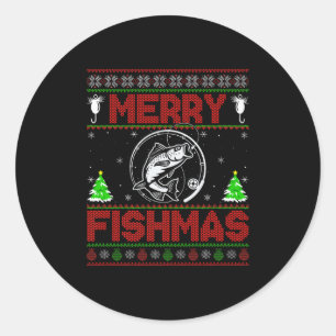 Frohe Fisch-Weihnachten B Fisch Angeln hässlicher  Runder Aufkleber