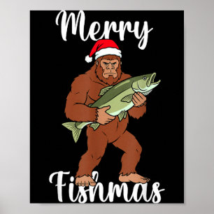 Frohe Fisch-Weihnachten Bigfoot Angeln Lustiger Sa Poster