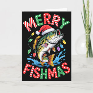 Frohe Fisch-Weihnachten Santa-Hut B Angeln Weihnac Karte