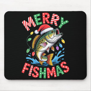 Frohe Fisch-Weihnachten Santa Hut B Angeln Weihnac Mousepad