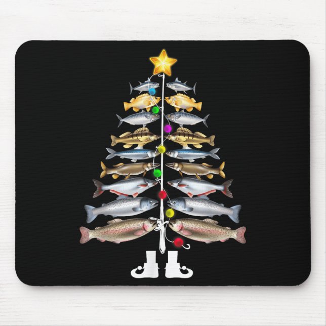 Frohe Fisch-Weihnachten Weihnachtsbaum Lustig Fisc Mousepad (Vorne)