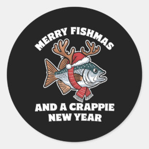 Frohe Fischmassen und ein Crappie-Neujahr Fischen Runder Aufkleber