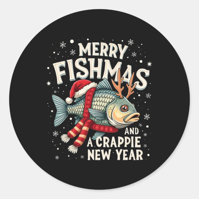 Frohe Fischmassen und eine Crappie Neujahr Funny F Runder Aufkleber (Vorderseite)