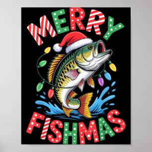 Frohe Fischweihnacht Santa Hut B Angeln Weihnachte Poster
