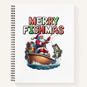 Frohe Fischweihnachten Santa Angler Lustiger Fisch Notizbuch
