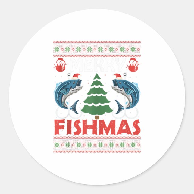 Frohe Fishmas Funny Fishing Weihnachten Runder Aufkleber (Vorderseite)