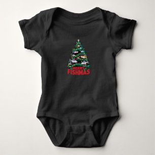 Frohe Fishmas Weihnachtsbaum Lights Fish Angeln Baby Strampler
