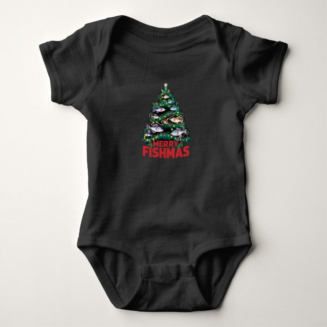 Frohe Fishmas Weihnachtsbaum Lights Fish Angeln Baby Strampler (Vorderseite)