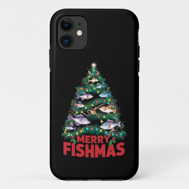Frohe Fishmas Weihnachtsbaum Lights Fish Angeln Case-Mate iPhone Hülle (Rückseite)