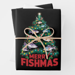 Frohe Fishmas Weihnachtsbaum Lights Fish Angeln Geschenkpapier Set