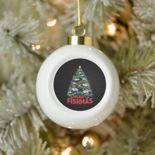 Frohe Fishmas Weihnachtsbaum Lights Fish Angeln Keramik Kugel-Ornament