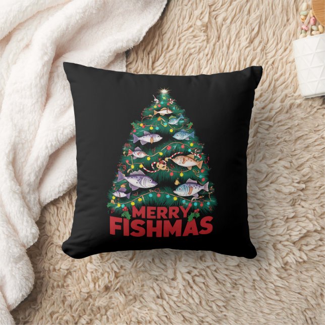 Frohe Fishmas Weihnachtsbaum Lights Fish Angeln Kissen (Decke)