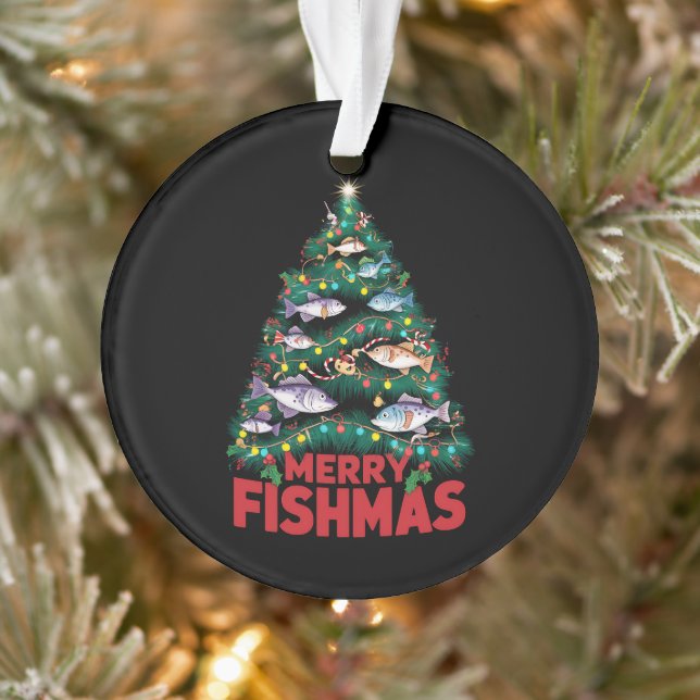 Frohe Fishmas Weihnachtsbaum Lights Fish Angeln Ornament (Baum)