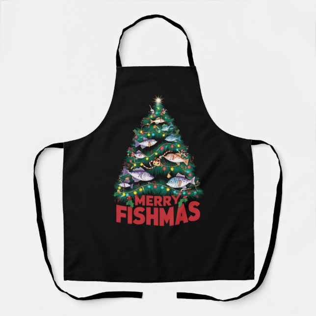 Frohe Fishmas Weihnachtsbaum Lights Fish Angeln Schürze (Vorderseite)