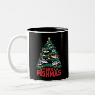 Frohe Fishmas Weihnachtsbaum Lights Fish Angeln Zweifarbige Tasse