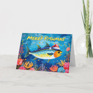 Frohe Fishmas Weihnachtsfisch Aquarell Karte