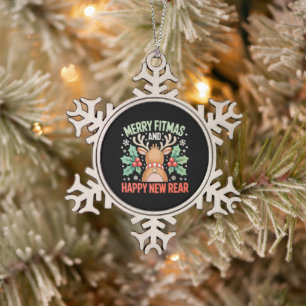 Frohe Fitmas ein glückliches neues Jahr Rentier Wo Schneeflocken Zinn-Ornament
