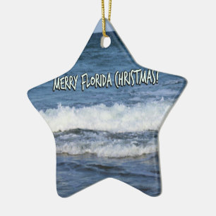 Frohe Florida-Weihnachten über dem Ozean Keramik Ornament