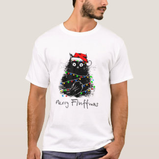 Frohe Fluffmas Katzen mit Weihnachtsmannmütze froh T-Shirt