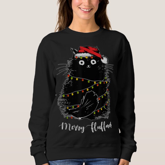 Frohe Fluffmas Katzen mit Weihnachtsmannmütze Xmas Sweatshirt (Vorderseite)