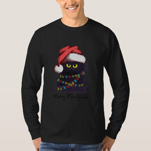 Frohe Fluffmas Katzen mit Weihnachtsmannmütze Xmas T-Shirt (Vorderseite)