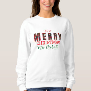 Frohe Frau Royal Stewart Rote 1. Weihnachtskariert Sweatshirt