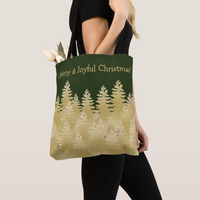 Frohe fröhliche Weihnachten Dunkelgrüne goldene Pi Tasche (Von Nahem)