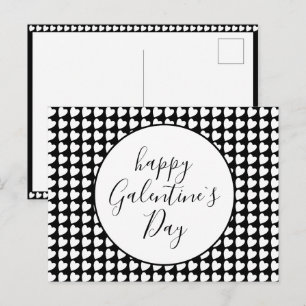 Frohe Galentine`s Day Schwarz Weiß Herz Muster Feiertagspostkarte