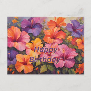Frohe Geburtstag Bunte Hibiskusblüten  Postkarte