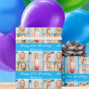 Frohe Geburtstags-Fotocollage in strahlendem Blau Geschenkpapier
