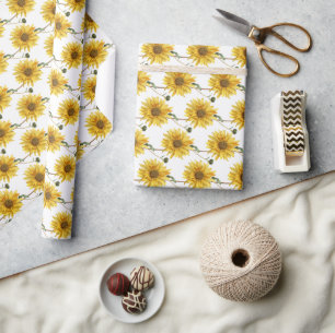 Frohe gelbe und weiße Blumenmuster-Handwerk oder Geschenkpapier