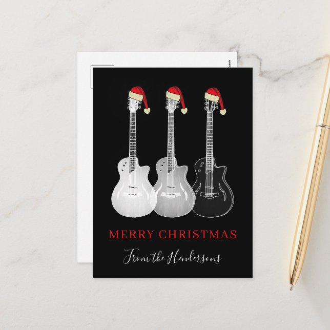 Frohe Gitarre Weihnachten schwarz und weiß (Vorderseite/Rückseite Beispiel)