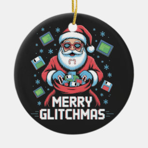 Frohe Glitch-Weihnachten Coding Programmierer Sant Keramik Ornament