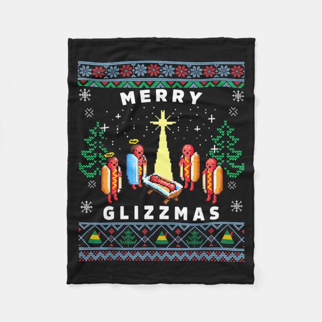 Frohe Glizzmas Lustiger hässlicher Weihnachtspullo Fleecedecke (Vorderseite)