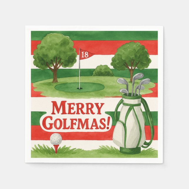"Frohe Golfmas!" Golfers Frohe Weihnachts-Preppy Serviette (Vorderseite)