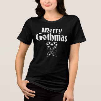 Frohe Gothmas Schwarz-Weiß-Zuckerstangen-Herz Tri-Blend Shirt