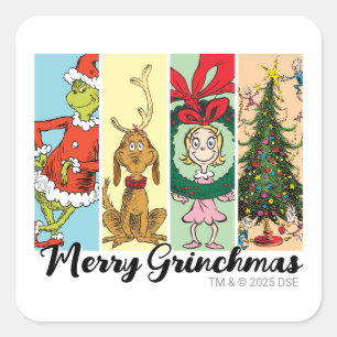 Frohe Grinch-Weihnachten Collage Quadratischer Aufkleber