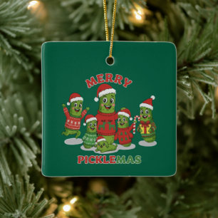 Frohe Gurkenweihnachten Lustige Gurkenfamilie Weih Keramikornament